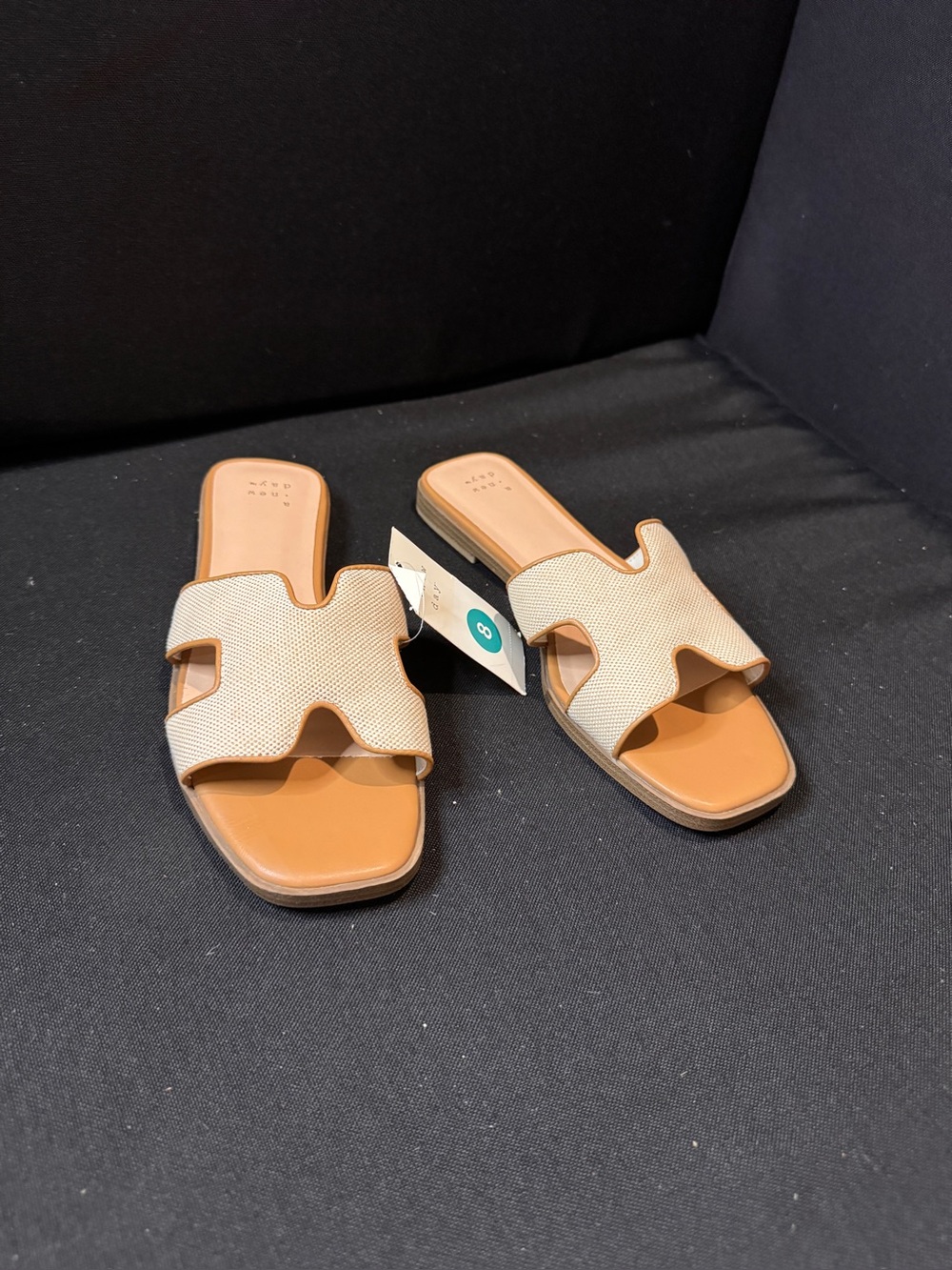 a new day Beige Slide Sandals with Tan Footbed